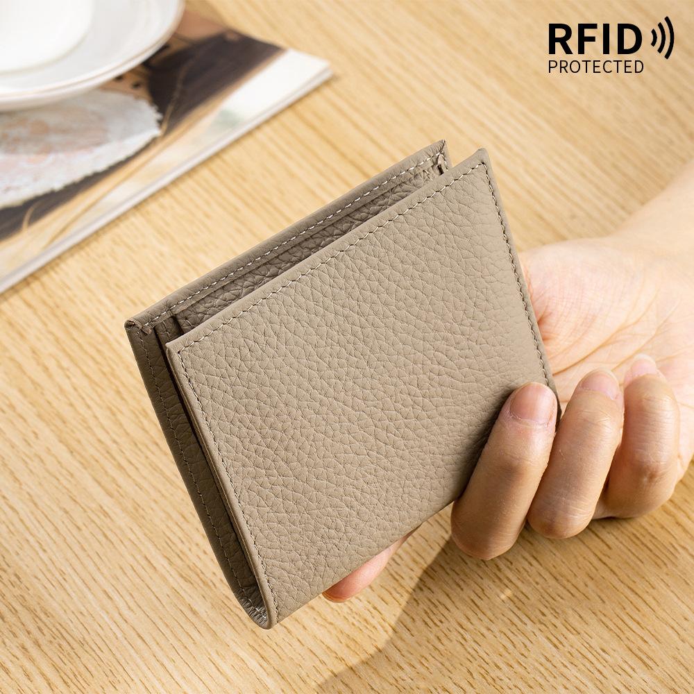 RFID Blocking Top Grain Leather Bifold Wallet for Women, Anti-Theft Ultra-Slim Short Wallet with Multi-Card Slots, Compact Purse