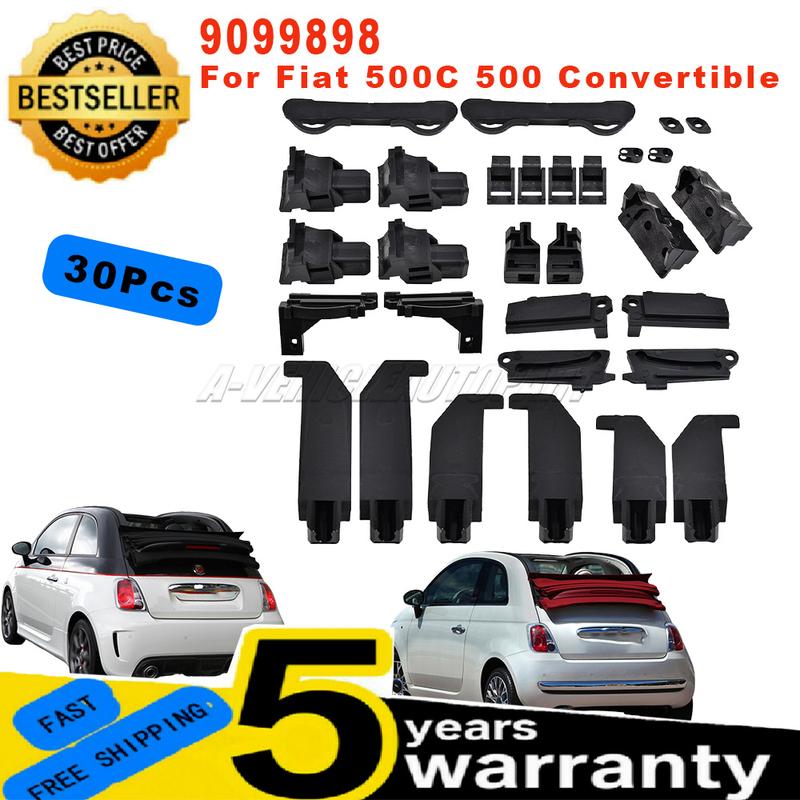 30 Pcs 9099898 For Fiat 500C 500 Convertible Kit UK Upgraded Soft Top Roof Repair Slider Clip Hood Parts Black car accessories 9099898