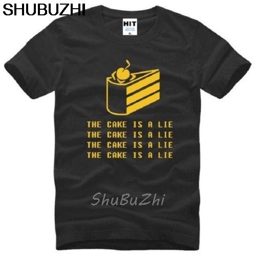 Portal 2 The Cake Is A Lie Black Short Sleeve Men's T-Shirt Cartoon t shirt men Unisex tshirt L
