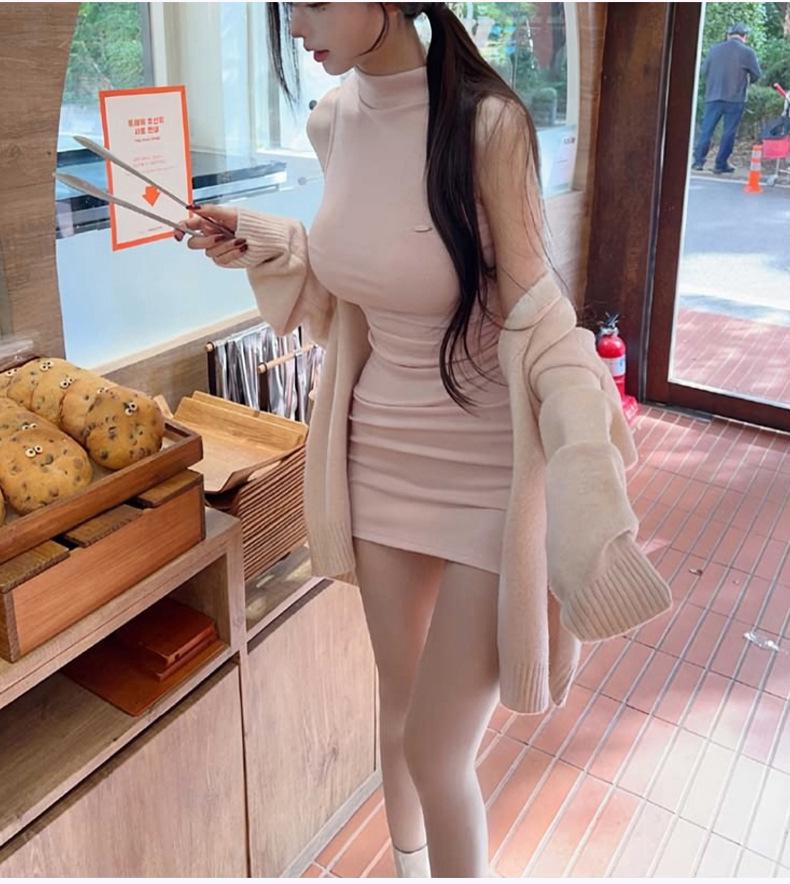 Korean High-End Women's Sexy Sleeveless High-Neck Bodycon Dress