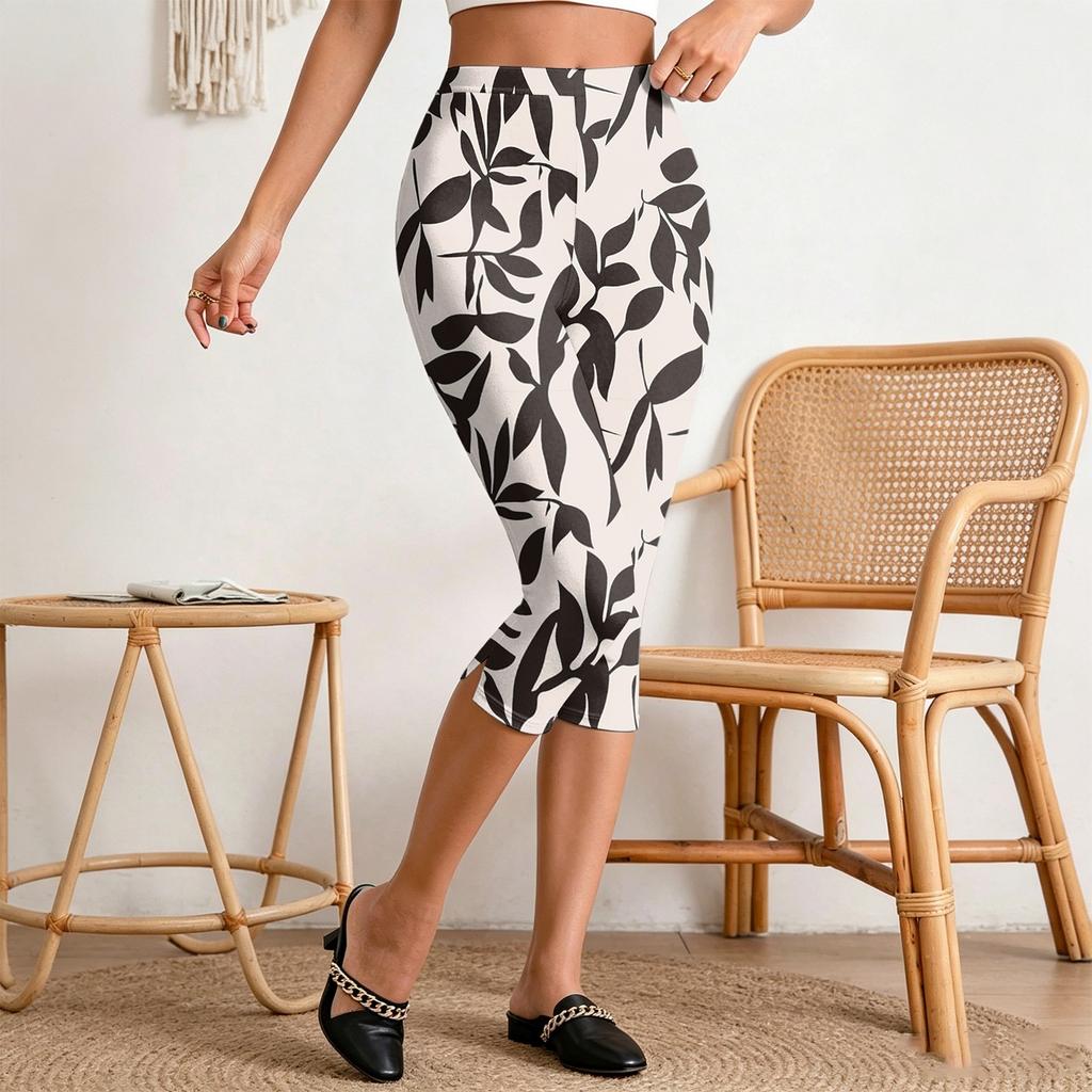 Women's Casual Pleated Pants with Elastic Waist, Slim Fit, Split Hem