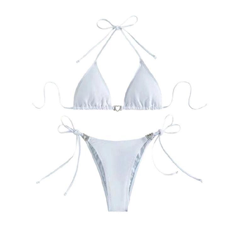 

Women s 2-Piece Swimsuit Adjustable Triangle Top with Lacing Up Detail and Modern Circlet Embellishments Split Beachwear XL білий