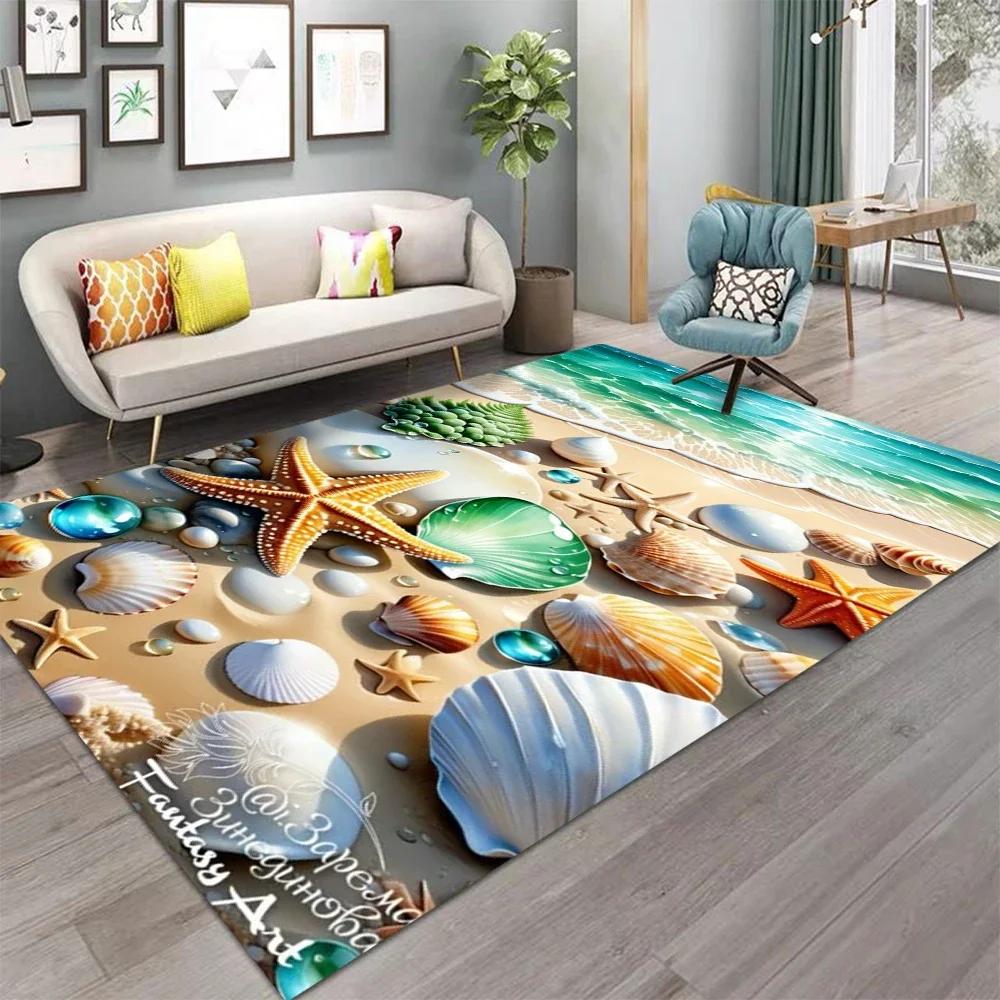 Starfish Beach Shell Sea Star Sand Carpet Rug for Living Room Bedroom Home Sofa Decoration,Kids Play Non-slip Floor Mat