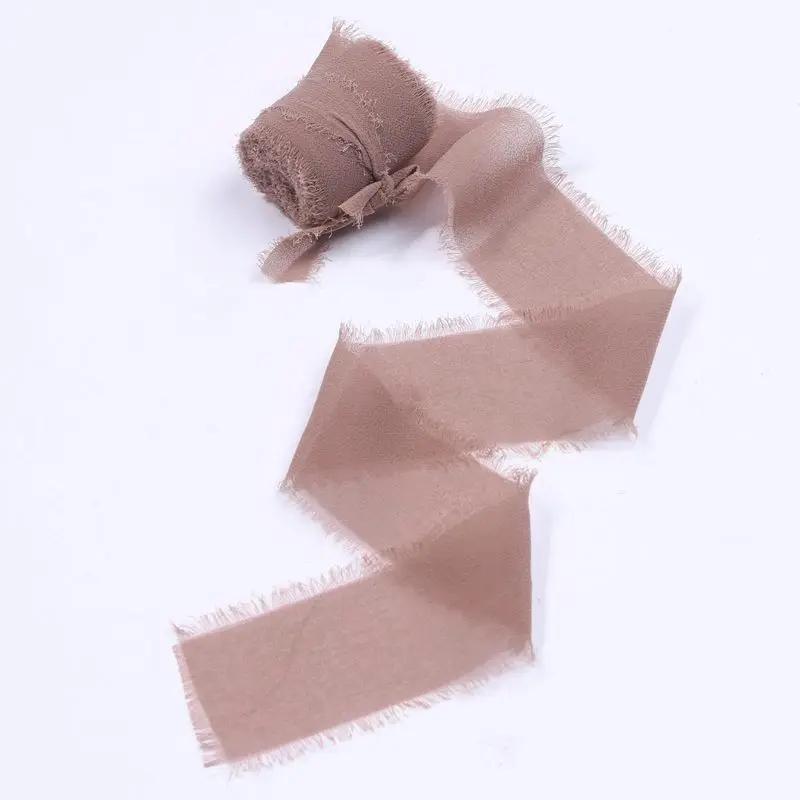 4CM*5M Handmade Frayed Edged Satin Chiffon Silk Ribbon For Wedding Invitation Wrapping Bouquets Birthday Party Decorations Gifts