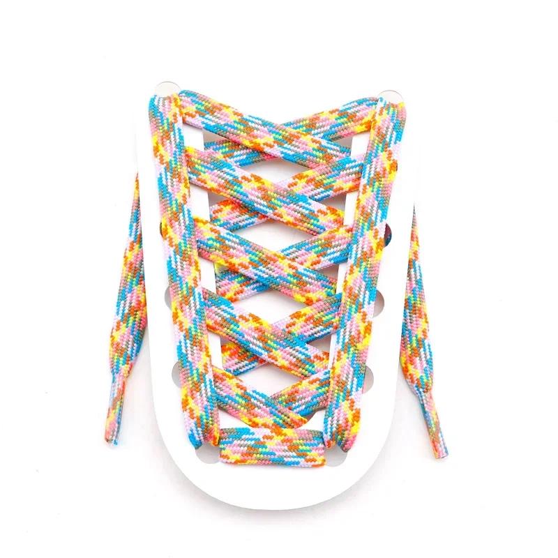 1 Pair Colorful Striped Shoe Laces for Woman Man Width 1CM Rainbow Shoelace Flat Shoelaces for Sneakers Length 100/120/140/160CM