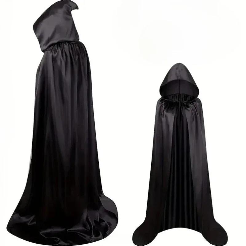 Halloween Cloak Cape Costume Black Wizard Robe Grim Reaper Cosplay Outfit for Adults Kids Party Stage Performance Decoration