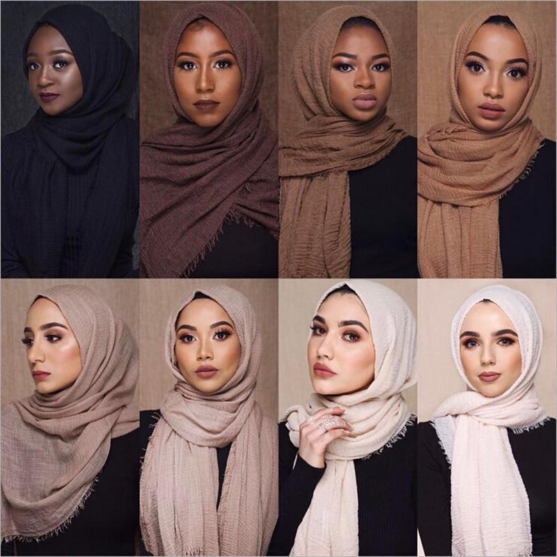 Women's Cotton and Linen Scarf Hijab Fold Shawl Muslim Scarf
