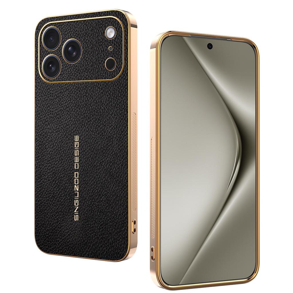 Apple 17 Pro Max Lychee Pattern Electroplated Drop-Proof Case for iPhone 16 Pro, 15, 14