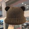 Cute burgundy bear knitted wool hat children's autumn and winter new warm and cold ear protector pullover hat