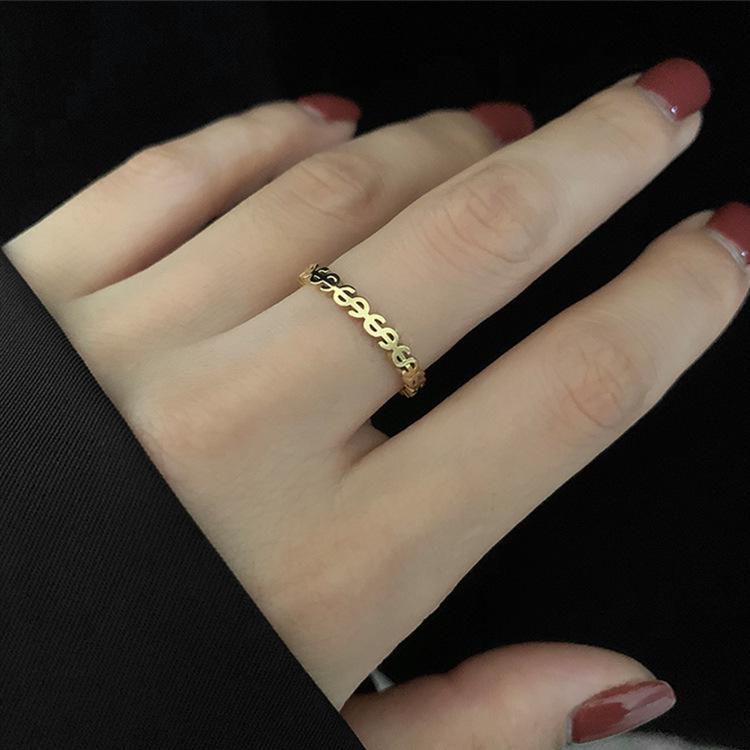 18K Gold-Plated Korean-American Style Coin Symbol Titanium Steel Ring for Women