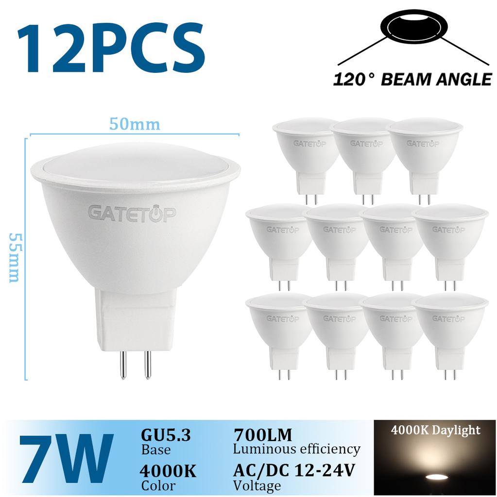 12pcs LED Bulb MR16 Spotlight GU5.3 AC DC 12V 24V 120degree 38degree 7W 700lm 3000K 4000K Bombillas Replace 50W Halogen Lamp