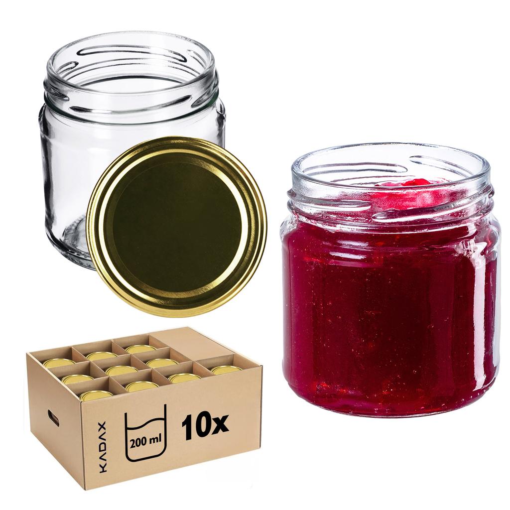 KADAX 10x Glas 200ml + Deckel Fi66 für Konserven Marmelade
