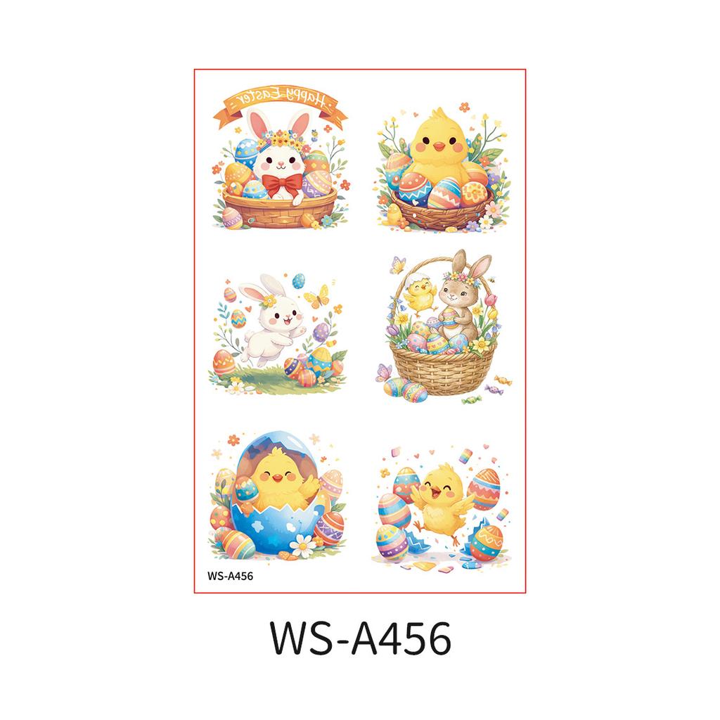 Atividade de Festa de Tatuagem Divertida de Páscoa Transfronteiriça Adesivos Fofos de Coelho de Desenho Animado para Braço Rosto Ovo