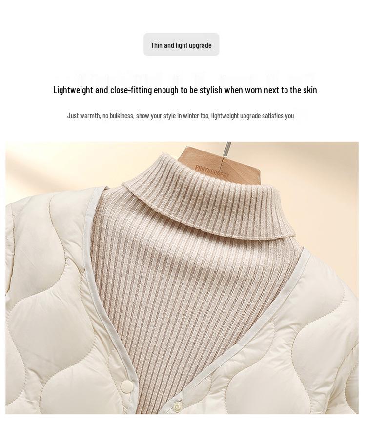 Women's Cotton V-Neck Jacket: Warm, Long-Sleeve Base Layer for Autumn/Winter, Socialite Style, Versatile Outerwear.