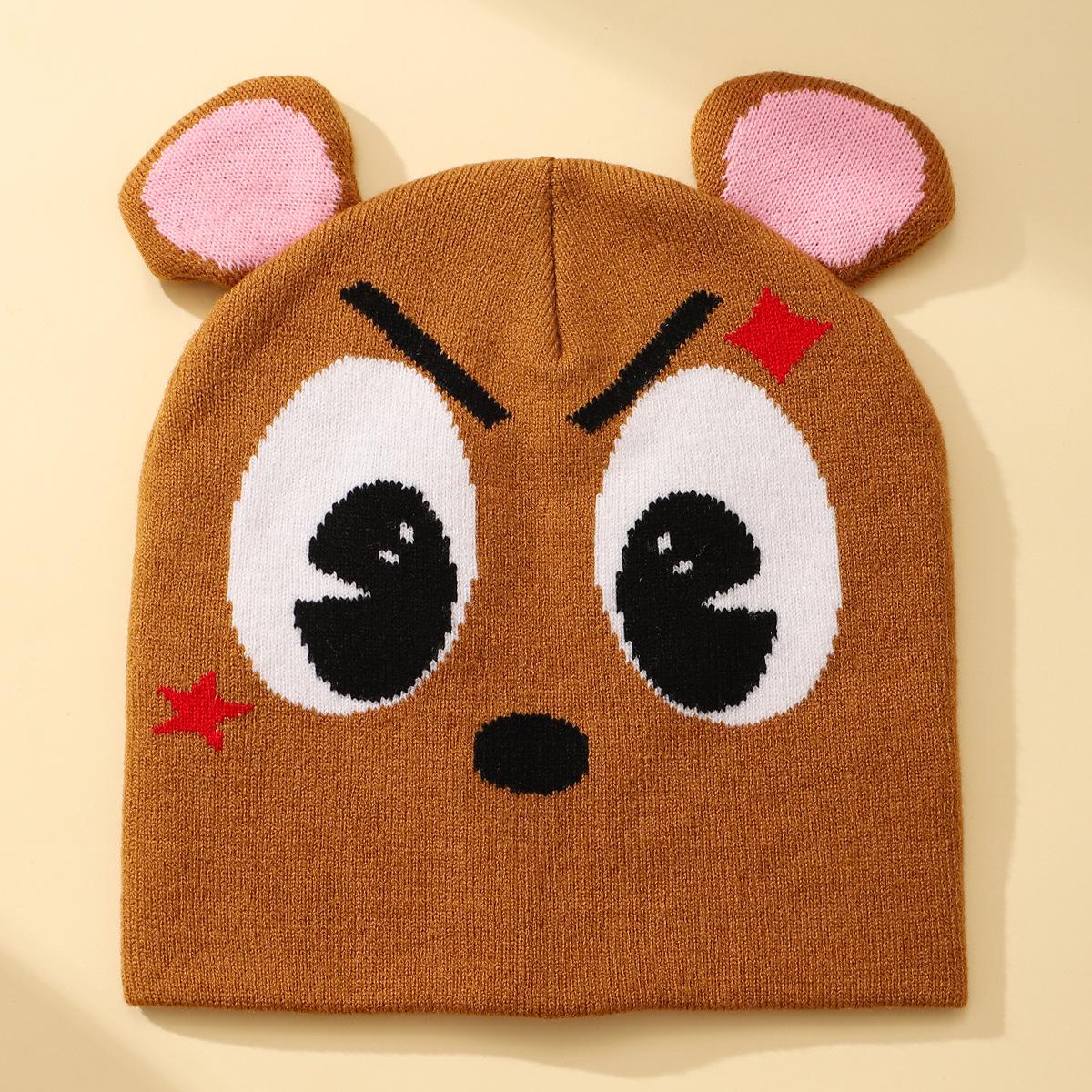 

European and American cartoon fashion knitted hat ears cold-proof jacquard hat outdoor cycling hat versatile thermal hat wholesale хакі