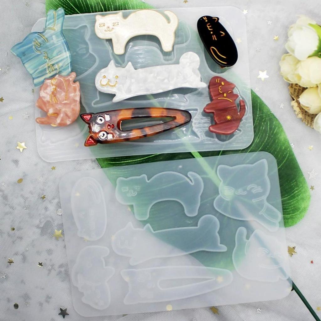 3PCS Hair Clip Silicone Mold Homemade Personalized Diy Hair Clip Star Flower Cat Hair Clip Mold Drip Glue Mold