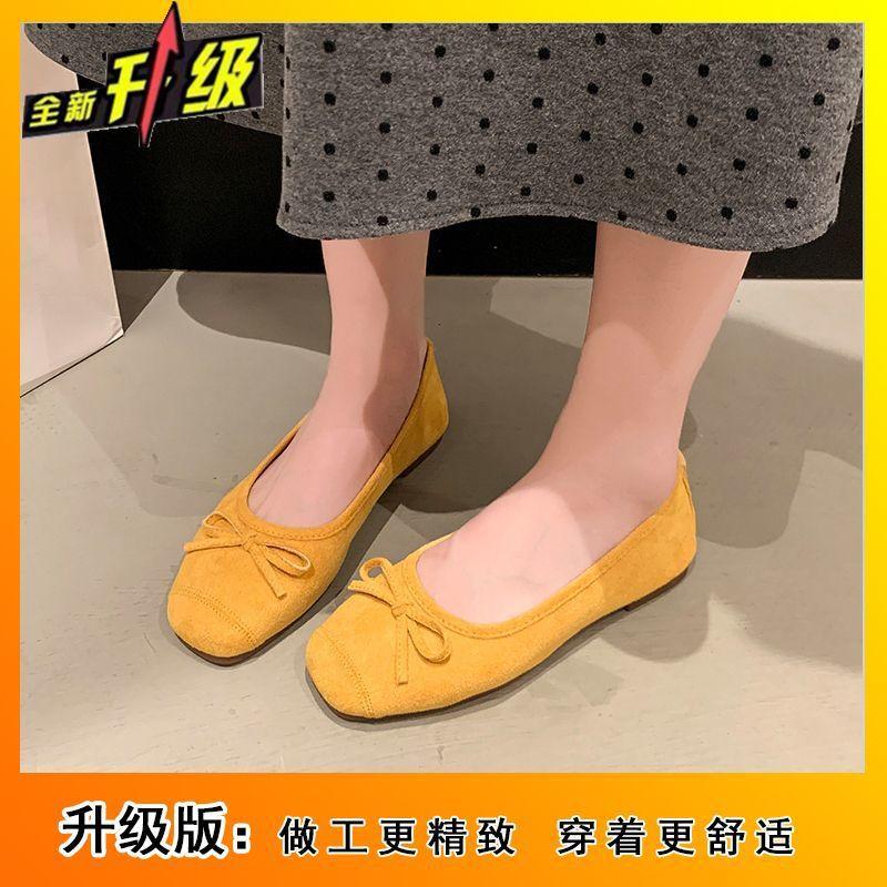 2025 spring and summer new French shallow mouth single shoes women's Korean version gentle soft sole Doudou shoes square head flat sole grandma shoe