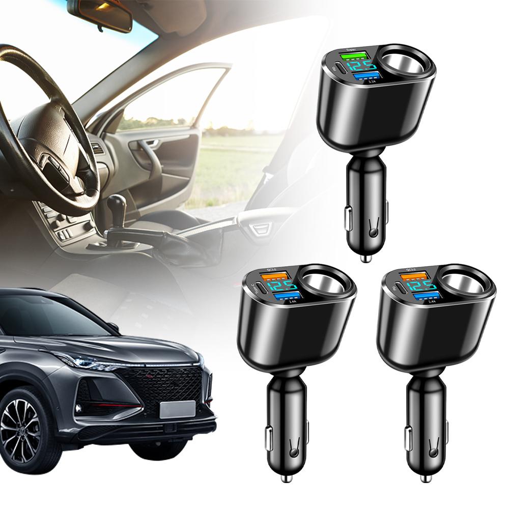 SEAMETAL 66W Car USB Charger Super Fast Charging Cigarette Lighter Adapter 3-USB Port Phone Charger for Car DC 12V/24V Universal