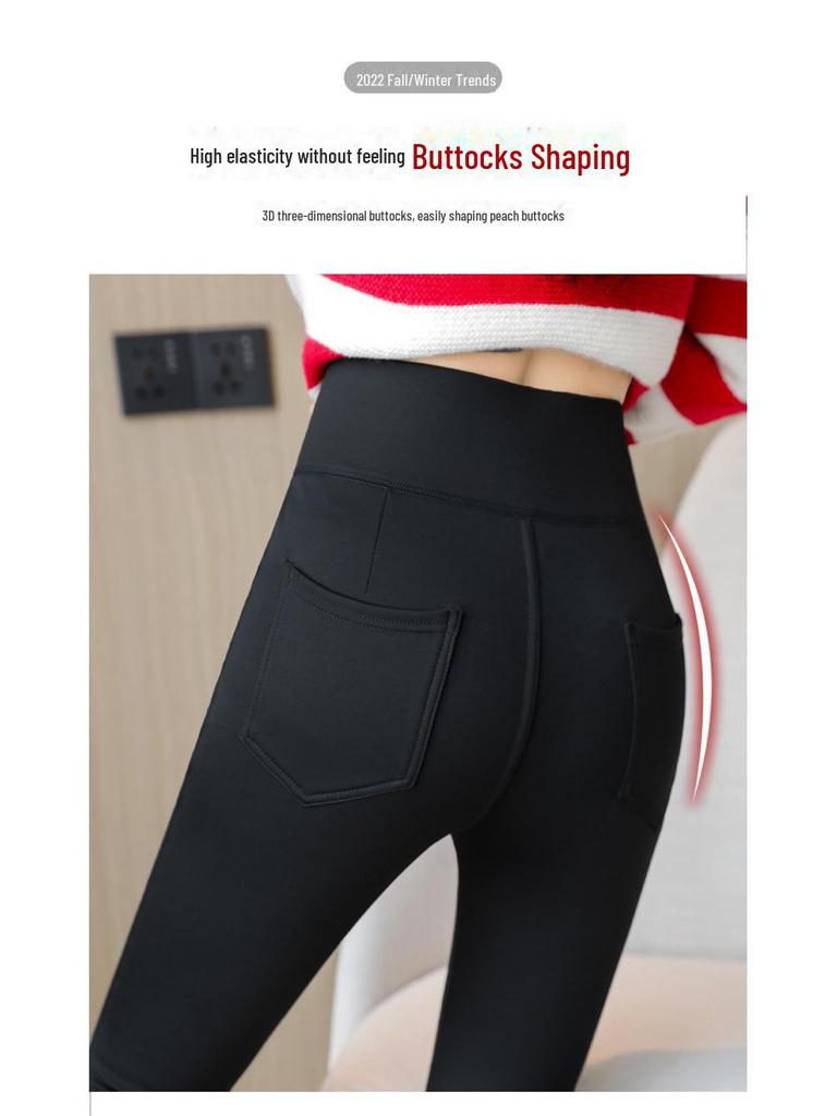 High Waist Black Shark Leggings - Plus Size Velvet Winter Pencil Pants