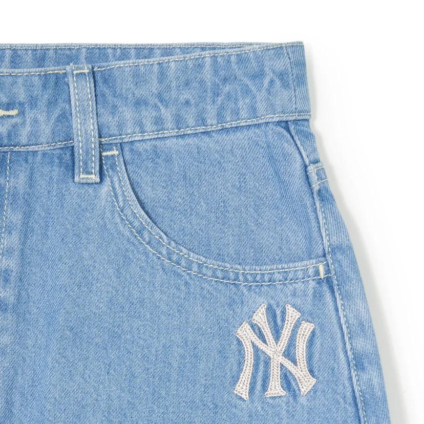 New MLB SS24 New York Yankees Denim Short Skirts Women's Light Blue 3FDSB0343-50BLL