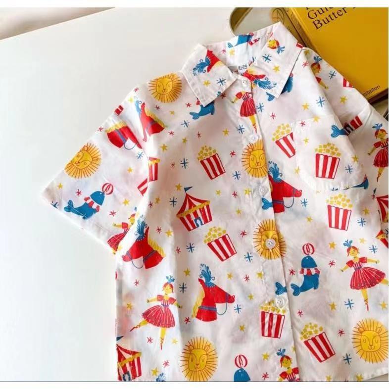 

Летний отпускной стиль Мальчиковая рубашка с коротким рукавом и отложным воротником с принтом 90 cm