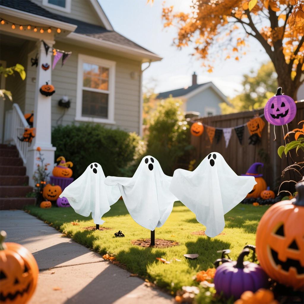 Halloween Decorative Props LED Light-up 3-piece Set, Outdoor Party Grass Ground Insert .