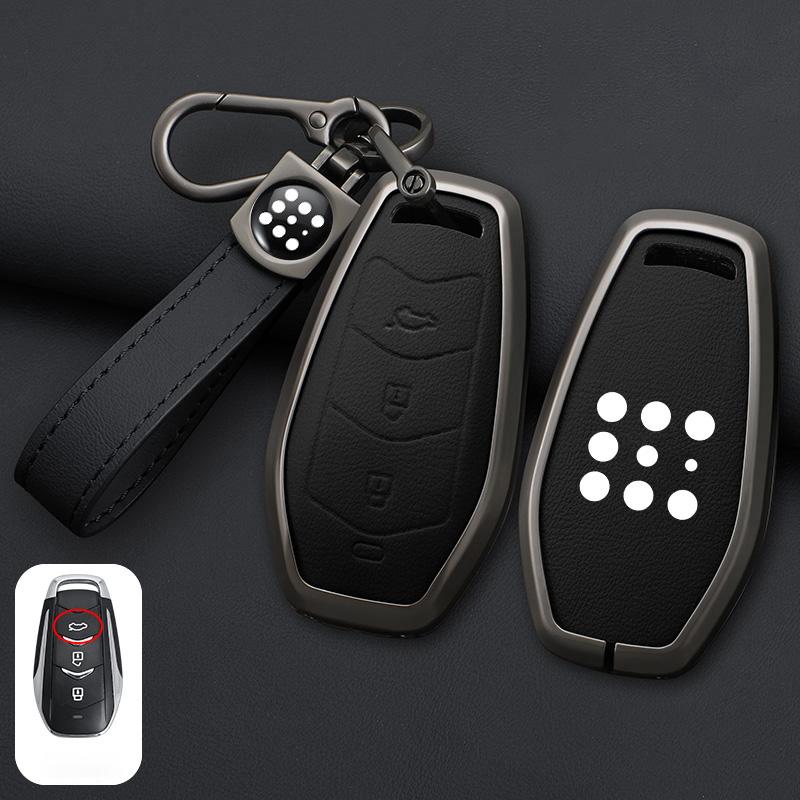Metal Leather Car Key Case Cover Holder For Dongfeng fengguang Seres Evolute i-Space i-Pro Landian E5 CarProtection Shell
