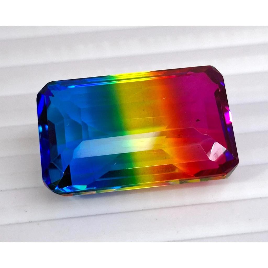 Beautiful Natural Tourmaline Multicolour 50-52 Ct Emerald Cut Loose Gemstone