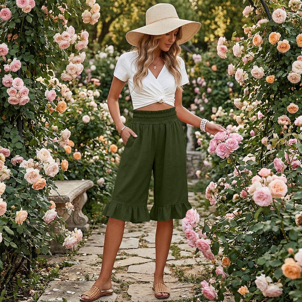 Womens Palazzo Pants Summer Casual Flowy Wide Leg Trousers Beach Travel Vacation Outfits