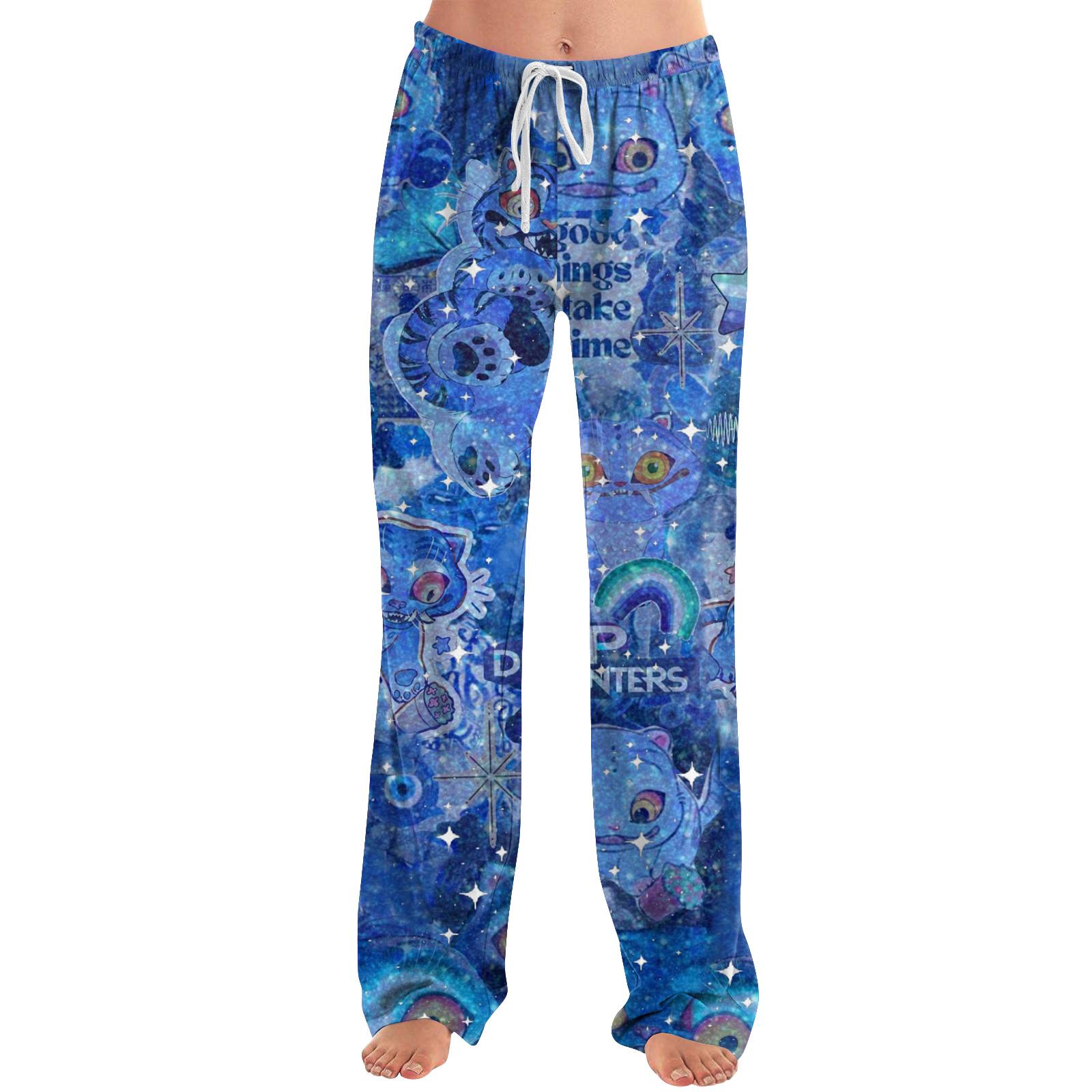

Женские пижамные штаны, одежда для сна, повседневные брюки с эластичной резинкой на талии, удобные прямые свободные брюки для йоги XXL синий
