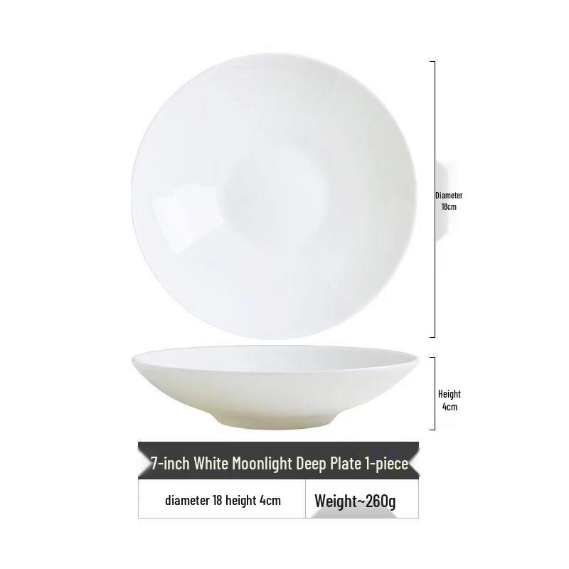 Elegant Bone China White Soup and Rice Dish - Microwave Safe, High-Quality Deep Ceramic Plate