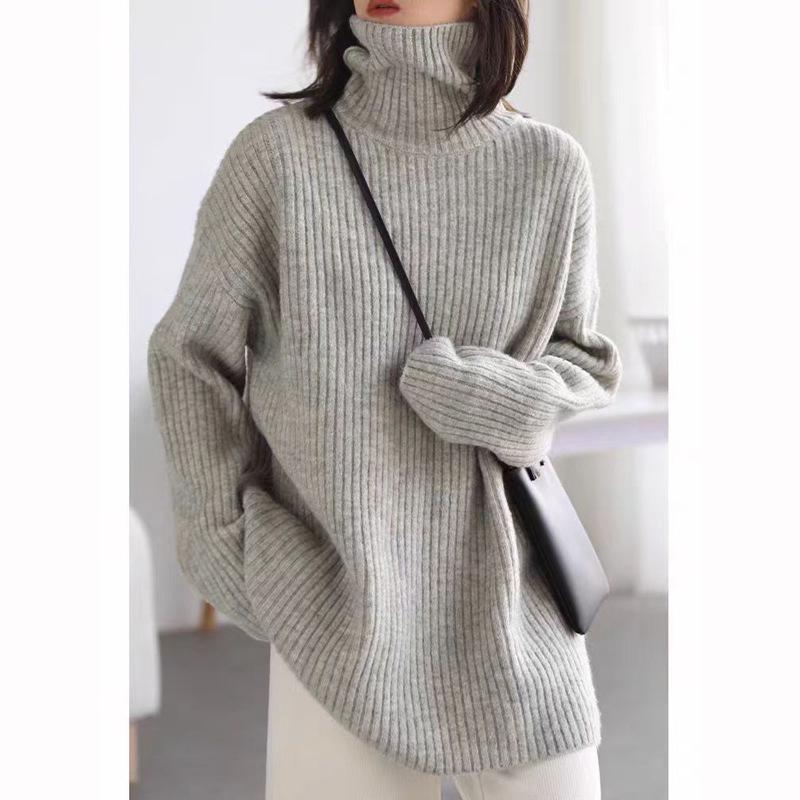 

2024 Women s High Neck Pure Wool Loose Sweater, Hip-Covering Style L 65-77kg