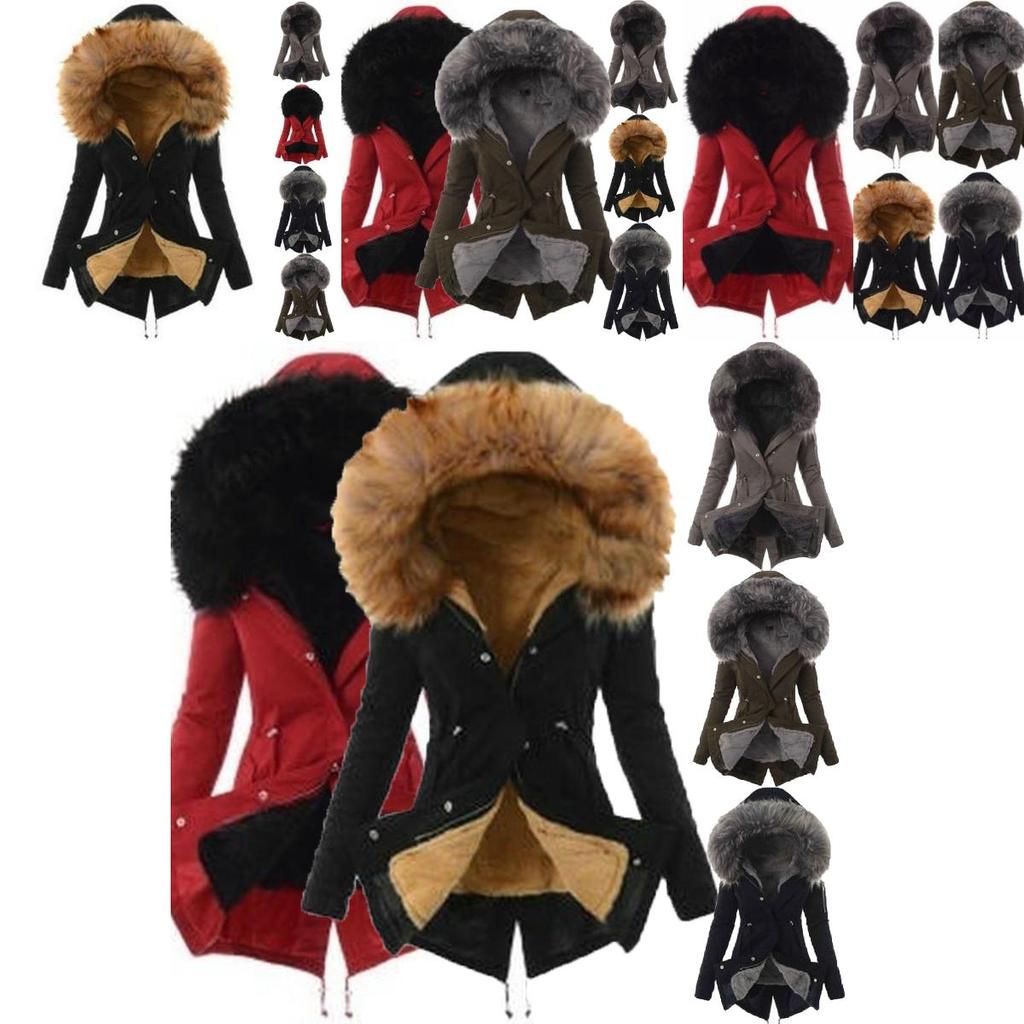 Luxuriously Warm Winter Womens Parka Outwear Military Hooded Coat With Fur Lining