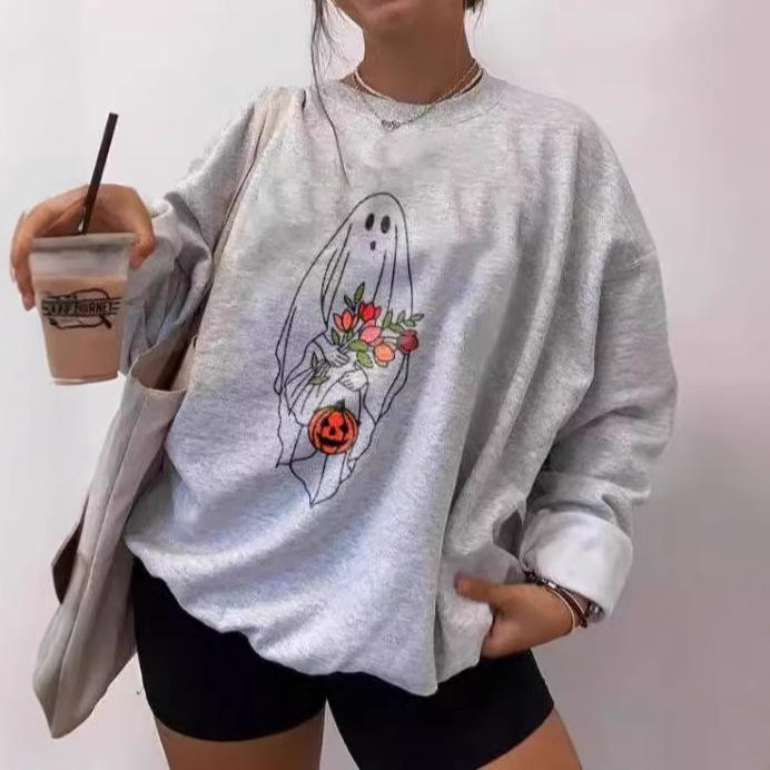 

European and American Halloween Witch Long Sleeve Cotton-Like Sweatshirt M