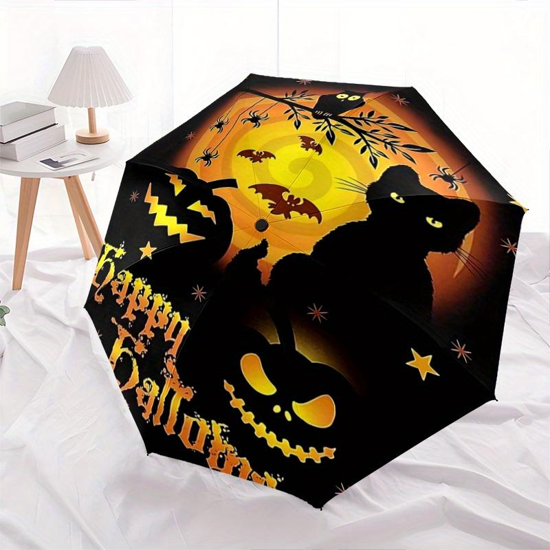 

1pc Black Cat Bats Spiders Halloween Night Cartoon Fashion Umbrella, Portable 3-Fold Compact Umbrella, Suitable for Camping, Hiking and Travel, Ideal