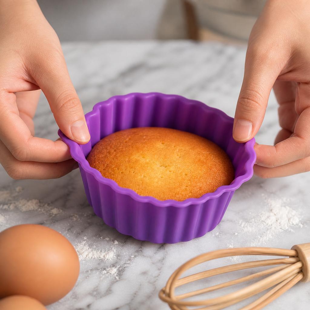 Silicone Round Cake Mold Set Flexible Non-Stick Baking Pans Heat Resistant Durable Kitchen Bakeware for Muffins Tarts and Desserts