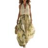 Women's V Neck Sleeveless Floral Print Maxi Dress Lace Trim Fit and Flare Summer Dress