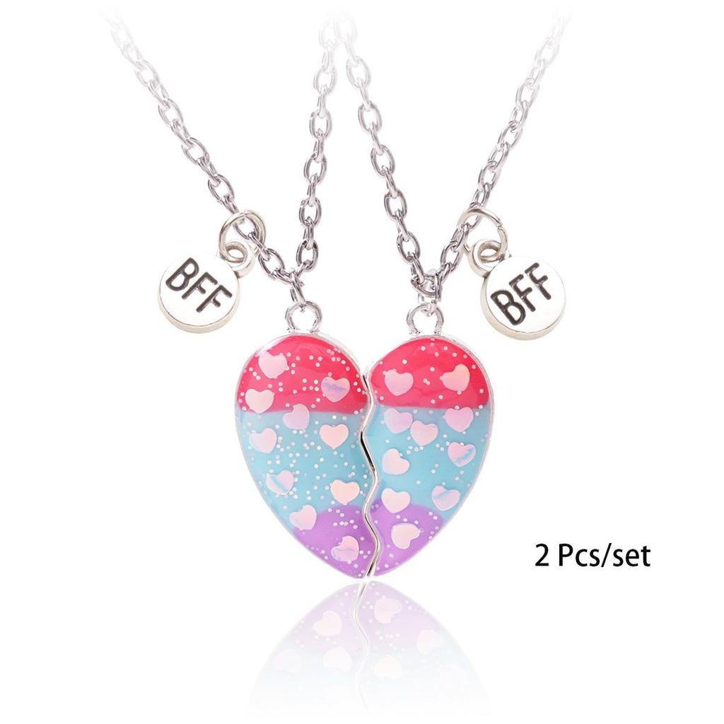 Korean Style BFF Heart Magnetic Necklace - Cartoon Pendant Sweet Birthday Gift