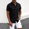 New summer men's plus size shirt teen solid color short-sleeved lapel shirt top men's