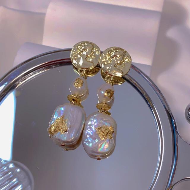 Серьги-гвоздики Цветочная Принцесса Королева Сицилийские Винтажные Барокко Жемчуг Золотая Фольга Серьги с Характером Французские Среди Серьги Серебряные Иглы Silver needle