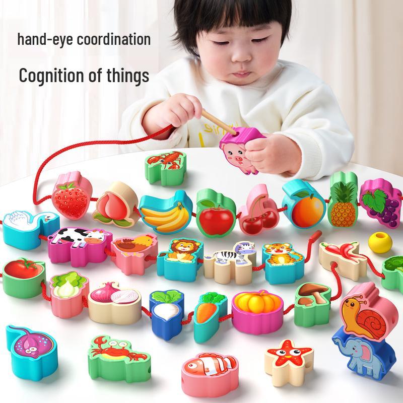COODORA Montessori Wooden Bead Lacing Toy