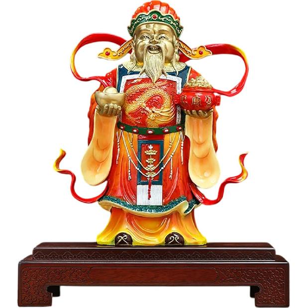 Aris & Juno Chinese Feng Shui God of Wealth Decoration Set - Zhao CAI Jin Bao Figurine with Brass God of Wealth and Yuan Bao for Home Office Decor,