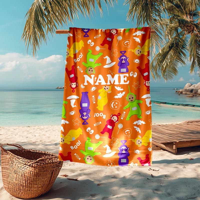 Custom Name Ultra-Soft Beach Towel with Teletubbies Theme,Ideal for Pool - Camping, Diving - Perfect Travel Essential, Vibrant Beach Towel.