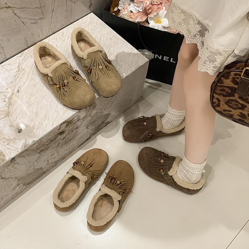 Retro velvet Birkenstocks women's autumn and winter thickened warm cotton shoes comfortable beanie shoes