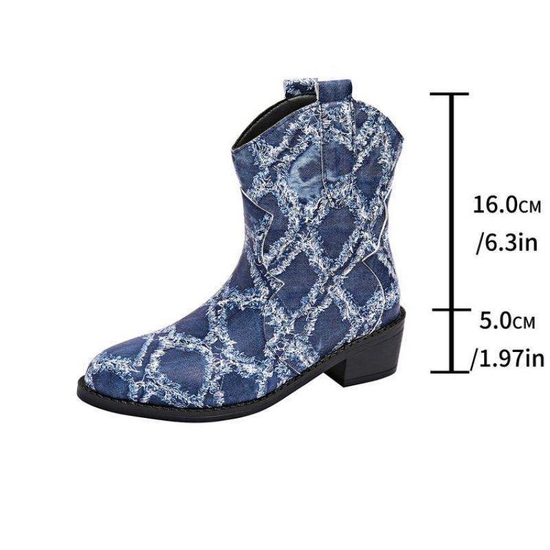 Stivali Western da Donna Slip-On - Tacco basso robusto, Copertura Sintetica Stivali da Cowboy, Stivaletti Slip-On per Western, Formali, Quotidiani - Tutte le Stagioni