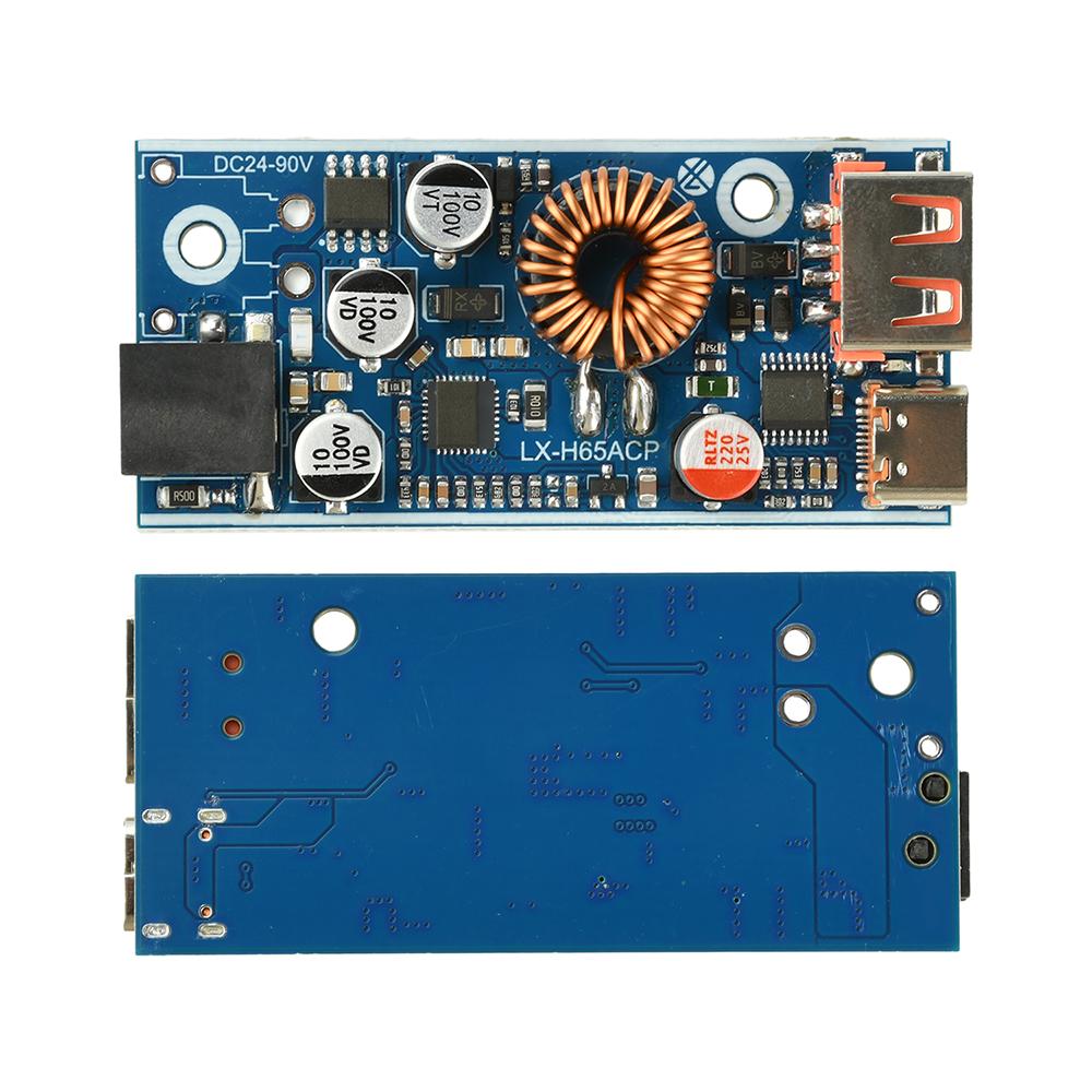 DC 20–96V PD 65W Buck Module, PD/QC 2.0 and 3.0 Dual USB Type-C Fast-Charging Adapter, Suitable for Apple, Huawei and Others
