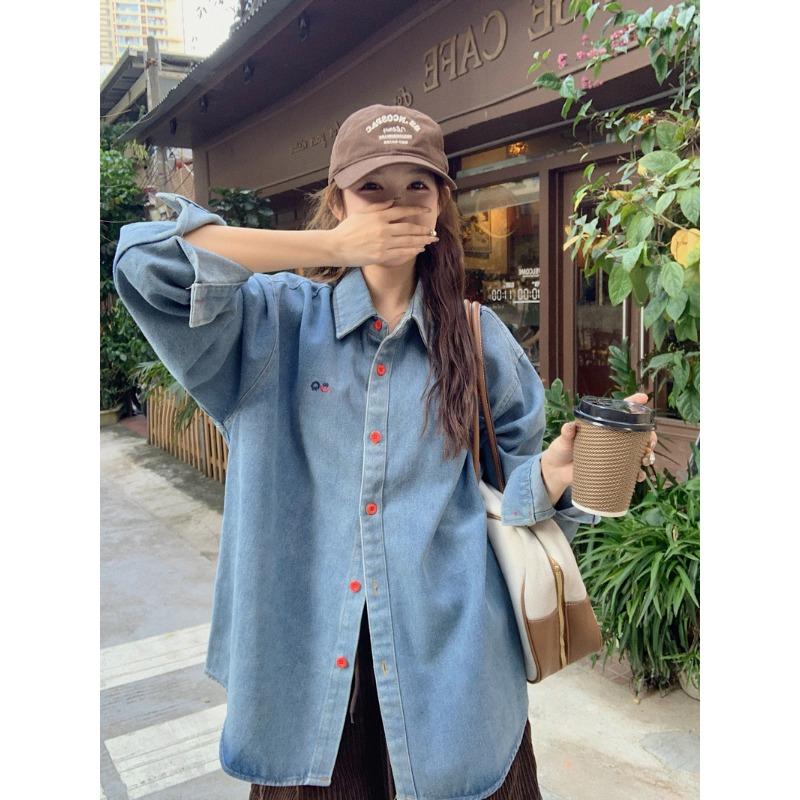 Old Washed Blue Denim Shirt for Women In Autumn and Winter Design Versatile Casual Long-sleeved Top Jacket