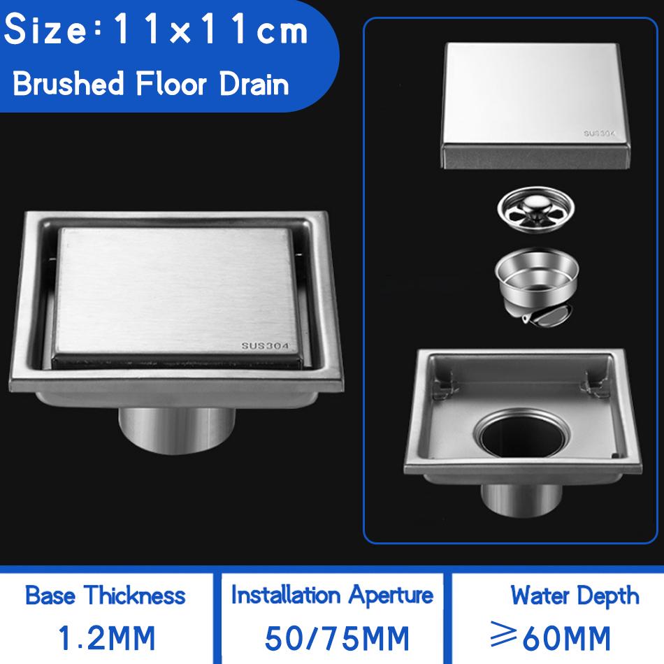 Invisible Floor Drain 304 Stainless Steel Black Brushed Bathroom Shower Drainage Square Waste Filter Floor Drains 10/11/12/15cm