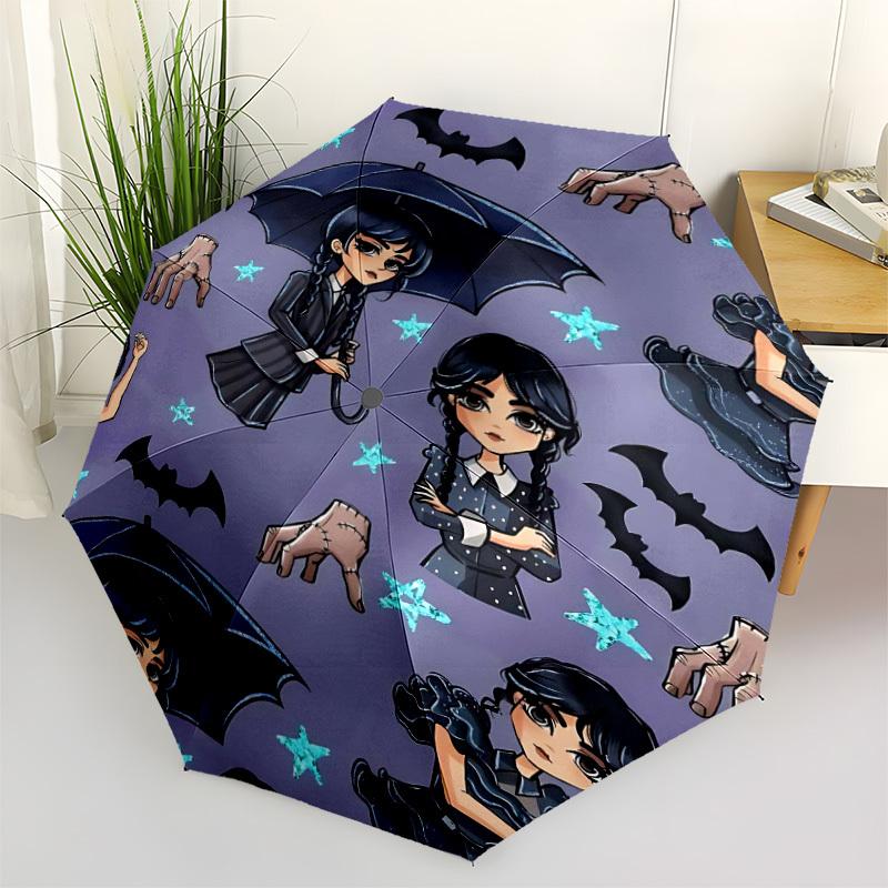 1pc Wednesday Addams Automatic Folding Umbrella, Durable Plastic & Iron, Lightweight for Outdoor Daily Use  019