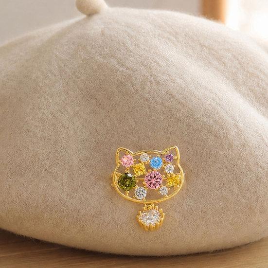 Brooch Pin, Cartoon Cat Design Lapel Pin with Cubic Zirconia, Anti-Exposure Button Cardigan Pin for Bags Hats